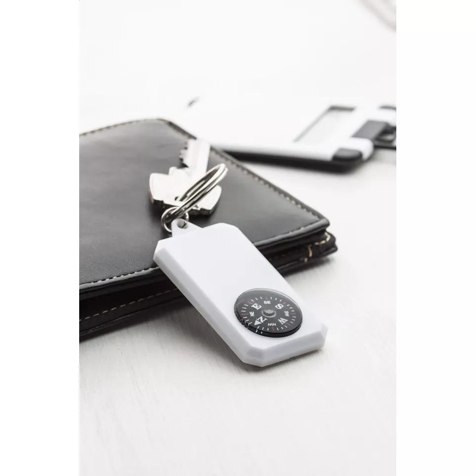 Magellan white  keyring with compass 