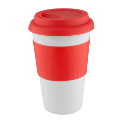 Soft Touch rood wit mok met siliconen grip 