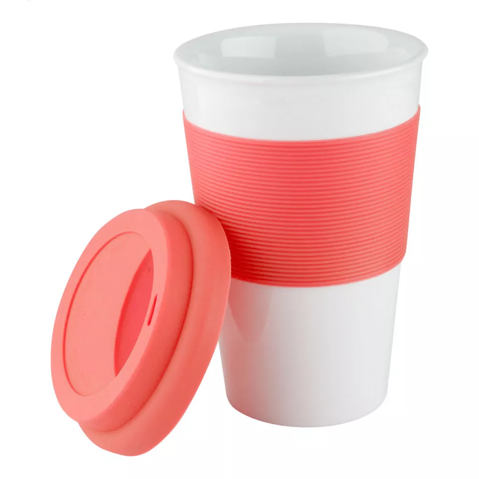 Soft Touch red white mug with silicone 