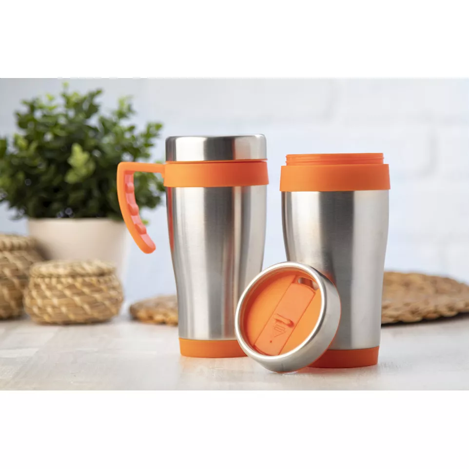 Caprol oranje zilver thermo beker 