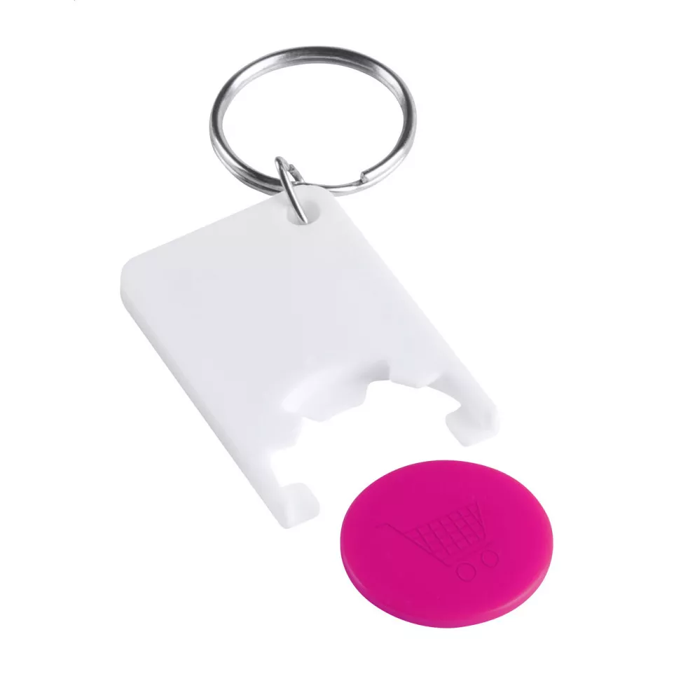 Trolex pink white trolley coin keyring 