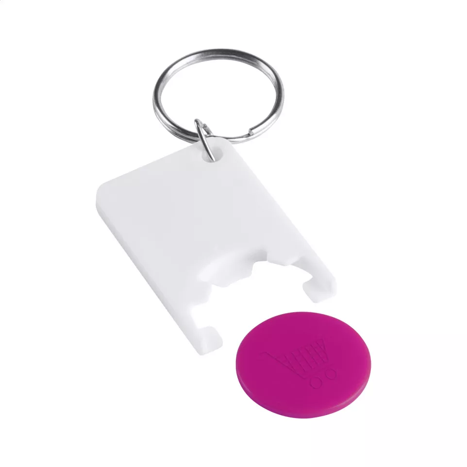 Trolex pink white trolley coin keyring 