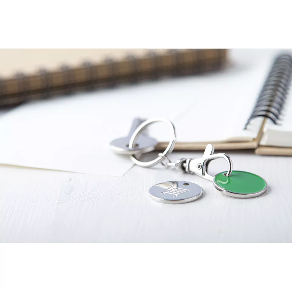 Eurocoin green  trolley coin keyring 