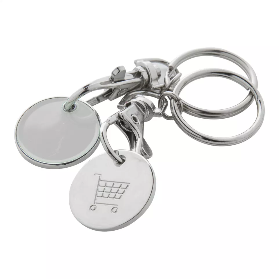Eurocoin white  trolley coin keyring 