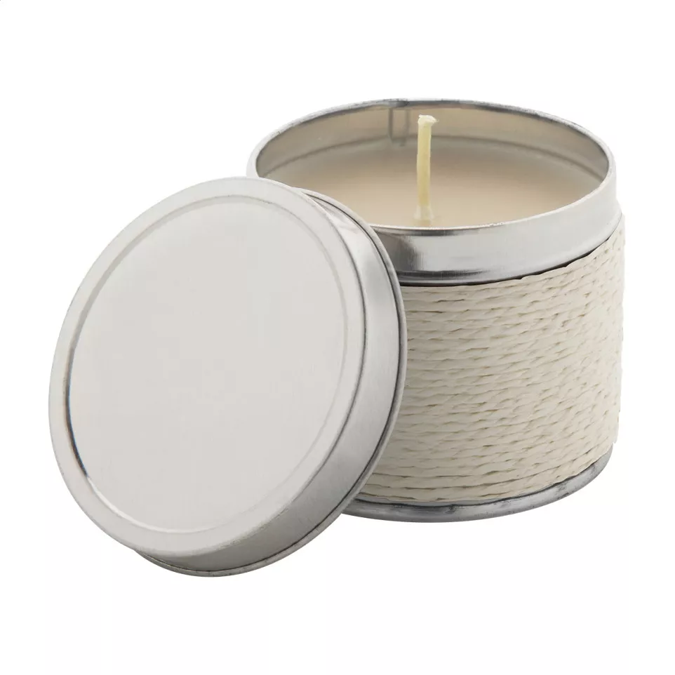 Scendle beige zilver geurkaars, vanille 