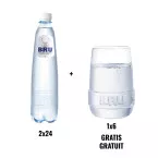 ACTION BRU: 2 x Bru Slightly Sparkling Water 50cl Pack of 24 + 1 x Bru Glasses Set of 6