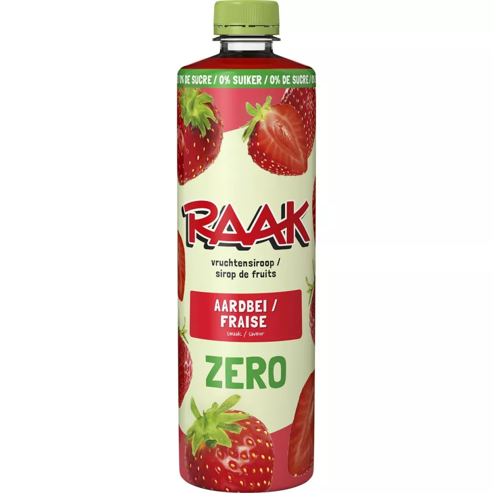 Raak siroop aardbei Zero Sugar, fles...