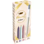 Bic stylo bille 4 couleurs Pearl, boîte de 12 pièces, assorti
