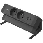 Fellowes Power Desk 2 Desktop Power Socket 2 Outlets + 1 x USB-A + 1 x USB-C Black For Belgium