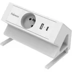 Fellowes Power Desk Grommet, 1 Socket + 1 x USB-A + 1 x USB-C, White, for Belgium