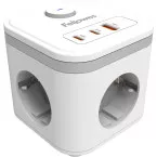 Fellowes contactdoos Power Cube, 3 stopcontacten + 1 x USB-A + 2 x USB-C, wit, voor Nederland