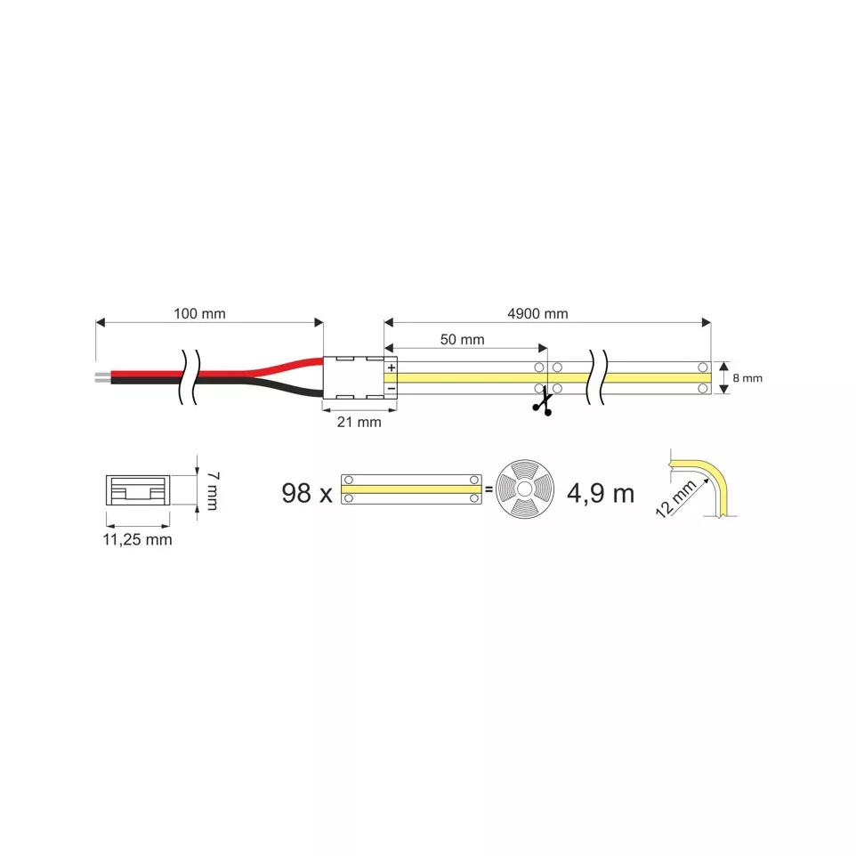 LED COB Waterproof Strip 5mx8mm 24V...