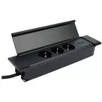 Flat-Box 3 Outlets + 2 USB (A+C) Black Cable + Plug 1.8m / pce