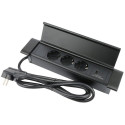 Flat-Box 3 stopcontacten+2 USB (A+C) zwart,  kabel+stekker 1,8m / pce