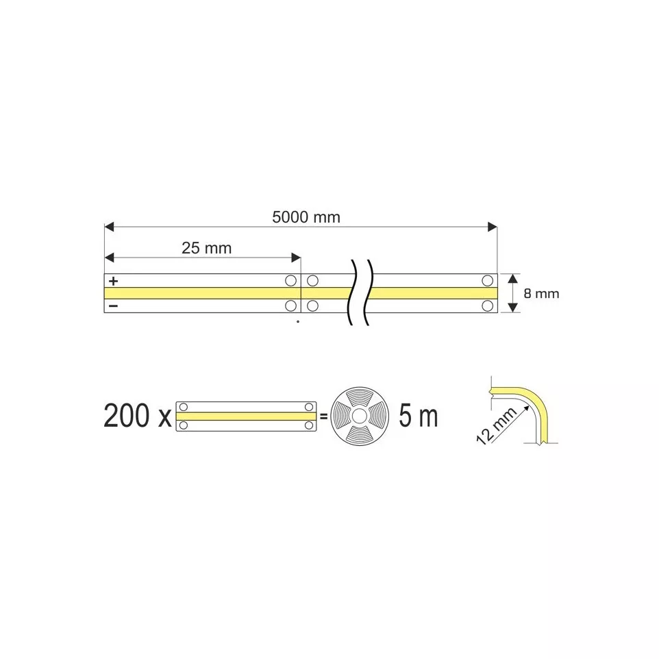 LED COB SOFT 25mx8mm 12V koud wit...