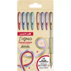 Uni-ball roller Signo Mettalic, pointe moyenne, couleurs assorties, étui de 8 pièces