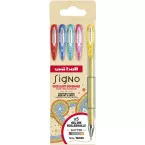 Uni-ball roller Signo Glitter, pointe large, couleurs assorties, étui de 5 pièces