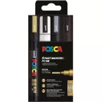Uni POSCA marqueur peinture PC-5M, 1,8 - 2,5 mm, étui de 4 pièces or, blanc, argent et noir