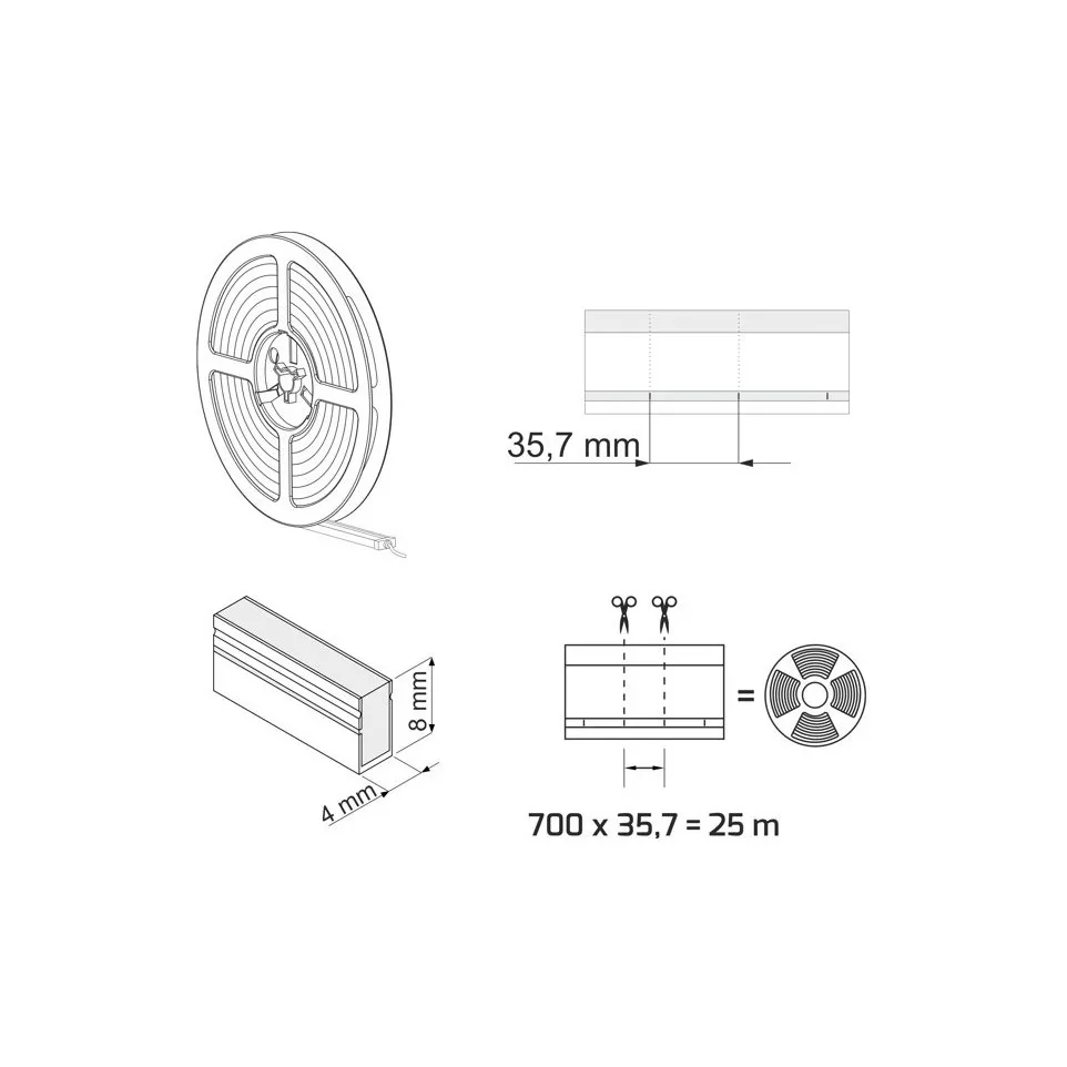 LED Neon Flex 4x8mmx25m 24V blanc...