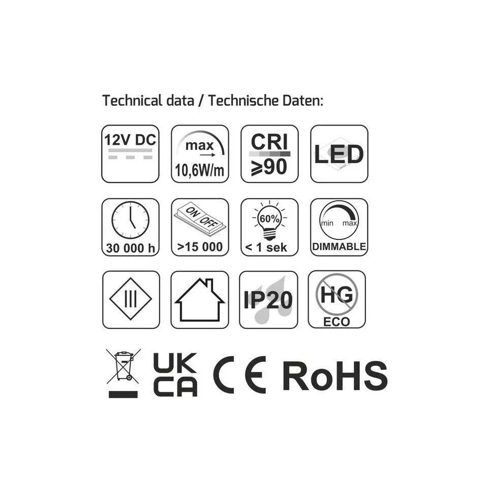 Slim COB LED Strip 5m x 5mm 24V DC...