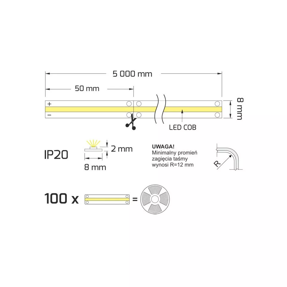 LED COB Premium 5mx8mm 24V blanc...
