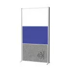MAULconnecto Partition with 1 Whiteboard, 1 Textile Panel, Dark Grey, Silver Frame, on Feet