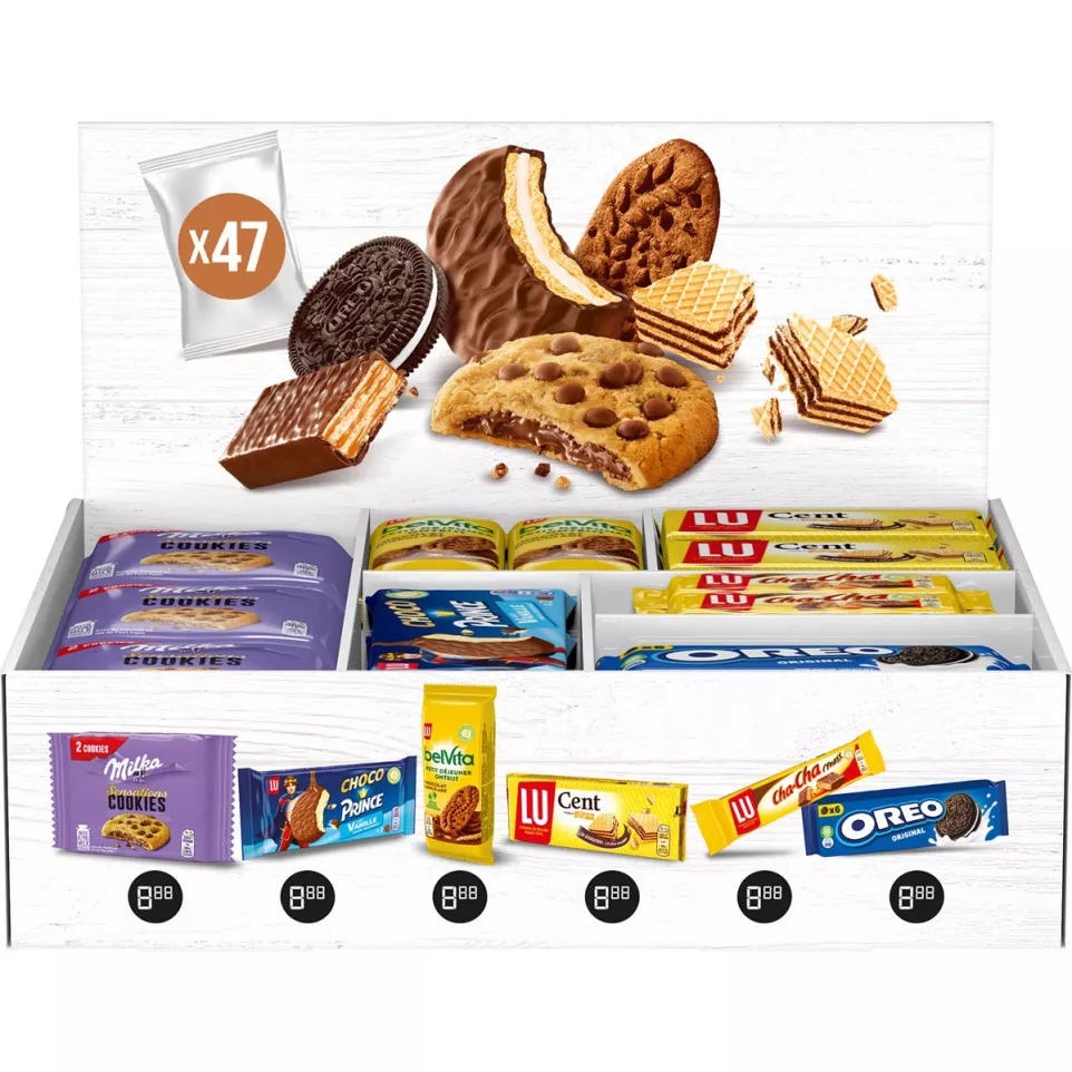 Assortiment koekjes van Milka, Oreo...