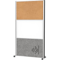 MAULconnecto scheidingswand, 1 x whiteboard, 1 x kurk, donkergrijs, frame zilver, mobiel