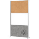 MAULconnecto scheidingswand, 1 x whiteboard, 1 x kurk, 1 x donkergrijs, frame zilver, voet