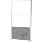 MAULconnecto partition with 2 whiteboards, 1 dark grey panel, silver frame, on feet
