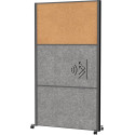 MAULconnecto office partition with 1 cork board, 2 dark grey panels, anthracite frame, mobile