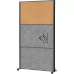 MAULconnecto office partition with 1 cork board, 2 dark grey panels, anthracite frame, mobile