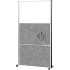 MAULconnecto Partition with 1 Whiteboard and 2 Dark Grey Panels, Silver Frame, Mobile