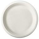 Bord pure, rond, wit, diameter 23 cm, uit suikerriet, pak van 50 stuks