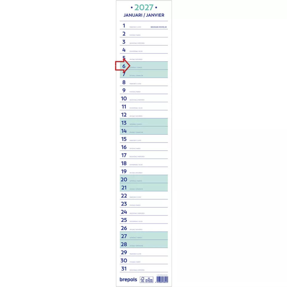 Brepols calendrier ruban mensuel, 2027