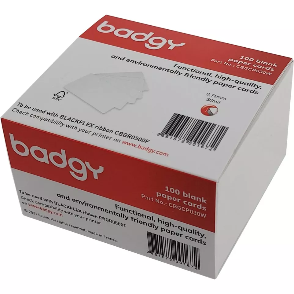 Badgy 100 cartes blanches en papier,...