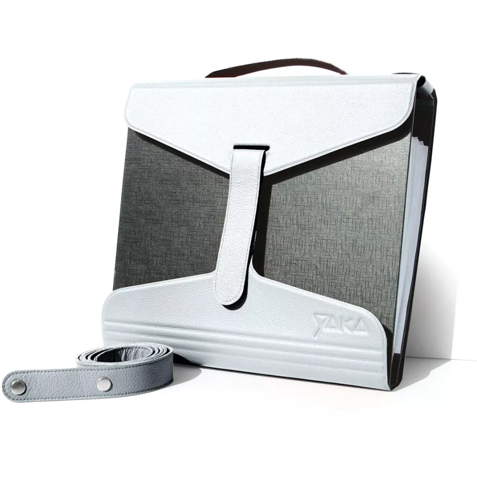Yaka porte-classeur, cuir blanc