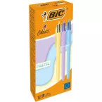 Bic 4 Colours Pastel stylo bille 4 couleurs, moyen, 4 couleurs d'encre classique, boîte de 12 pièces