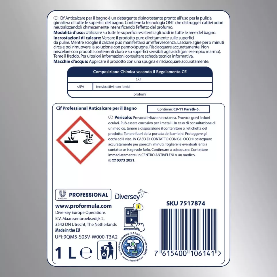 Cif sanitair ontkalker, flacon van 1 l