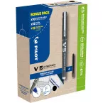 Pilot Hi-Tecpoint V5, 10 rollers + 30 recharges, fine, noir