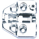 Pivot-Pro vernikkelde kruismontageplaat met schroeven voor spaanplaat (voor diam 2,5mm gat) en met directe hoogteverstelling, af