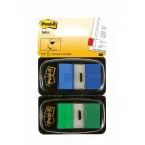 Post-it Index Standard Duo Pack, 100 tabs, vert/bleu