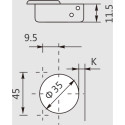 Charnière Pivot-Star 110° nickelée à enfoncer (Ø8x10mm), avec amortissement et avec fermeture automatique, pour porte en semi-ap