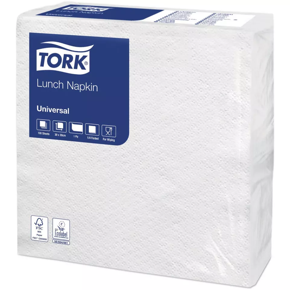 Tork 1-Ply White Napkins 30 x 30 cm...