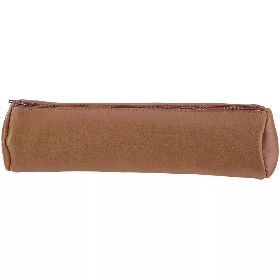 Oxford brown round leather pencil case