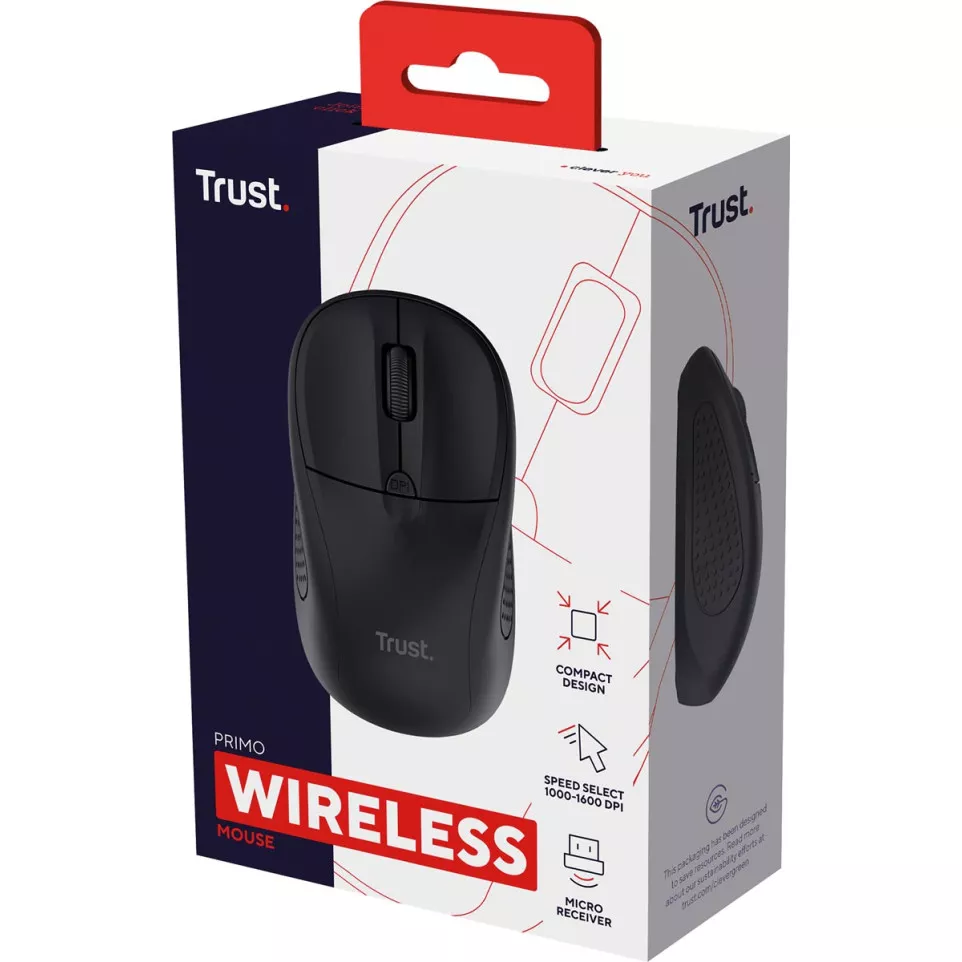 Trust Primo draadloze muis, mat zwart