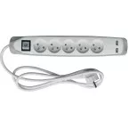 Perel power strip with 5 outlets 2 USB ports switch 1.5 m white grey for Netherlands