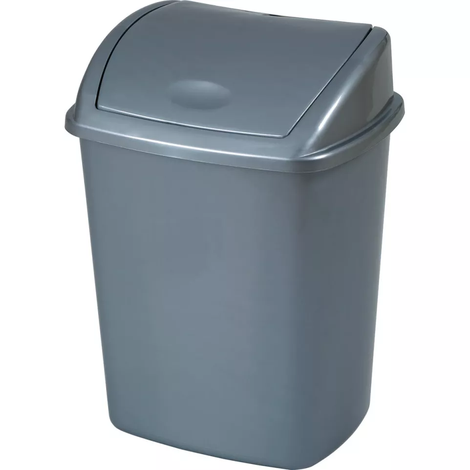 Swing Lid Trash Can, 26 L, Grey