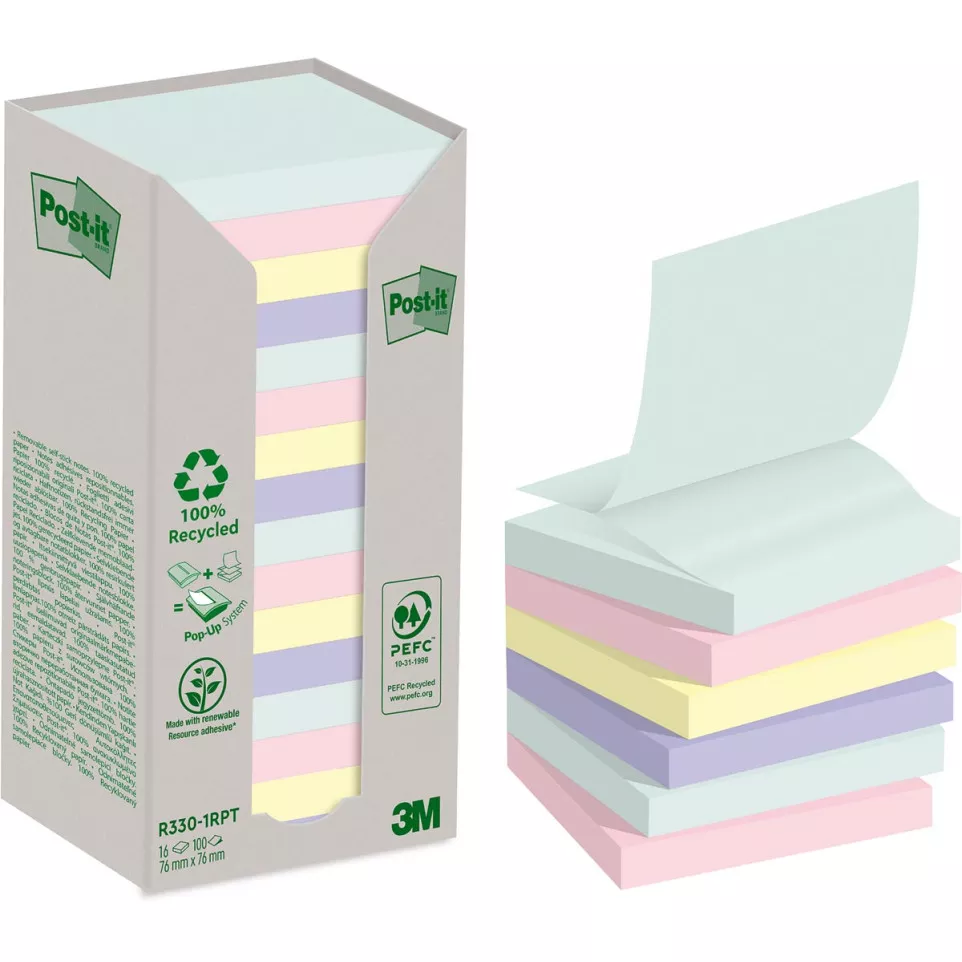 Post-it recycled Z-notes, 100 vel, ft...