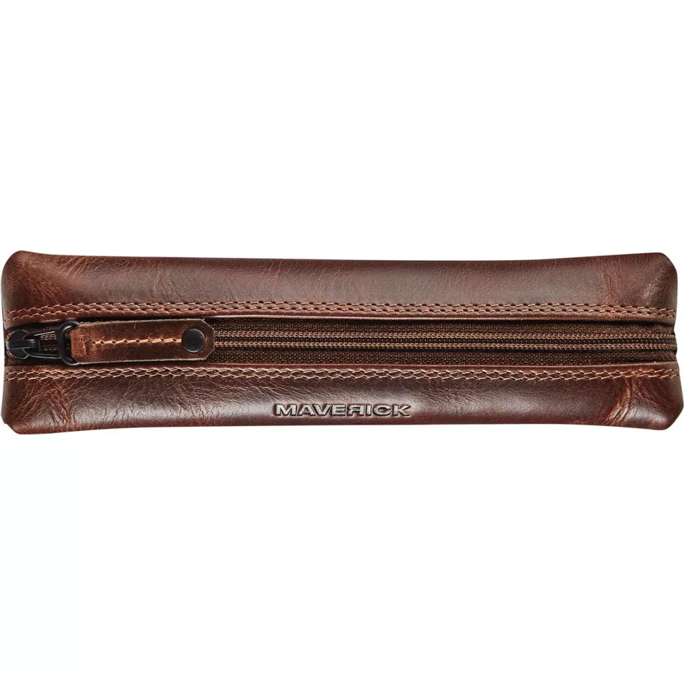Maverick Brown Leather Flat Pencil Case